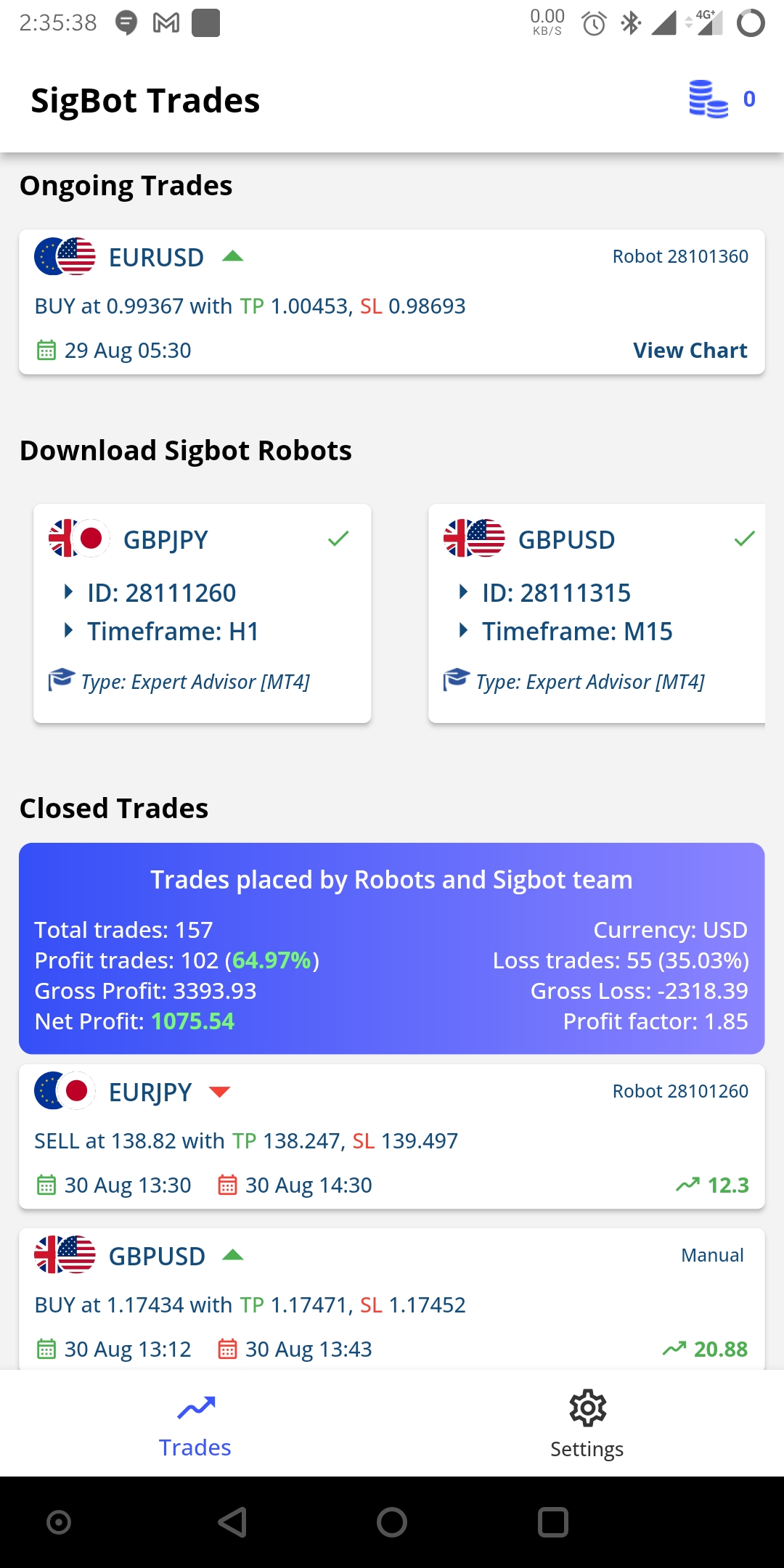Sigbot home screen